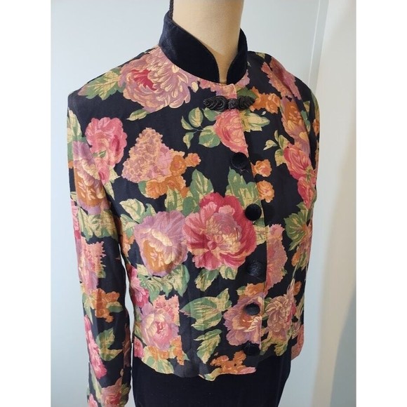 Coldwater Creek Womens Black Velvet Dress Floral Jacket size 6 Long Buttons 2 pc - Picture 5 of 16